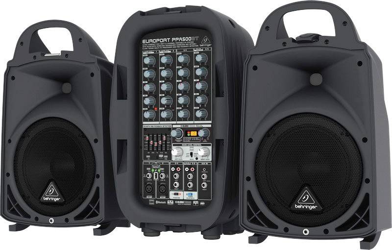 Behringer PPA500BT Aktives PA-Lautsprecher-Set Integriertes Mischpult, inkl. Mikrofon, Bluetooth
