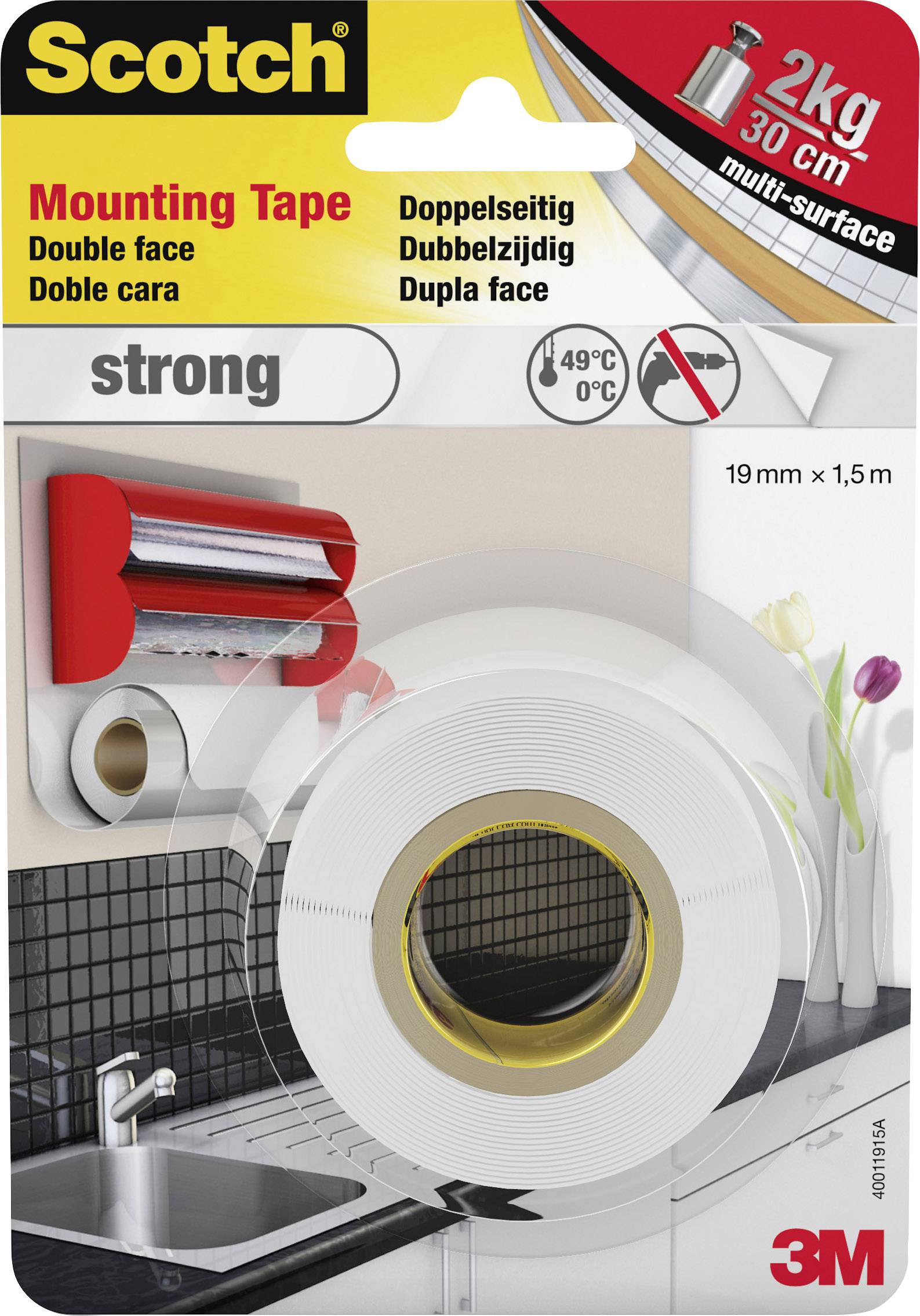 3M Scotch 40011915N Montageband Weiß (L x B) 1.5 m x 19 mm 1 St.