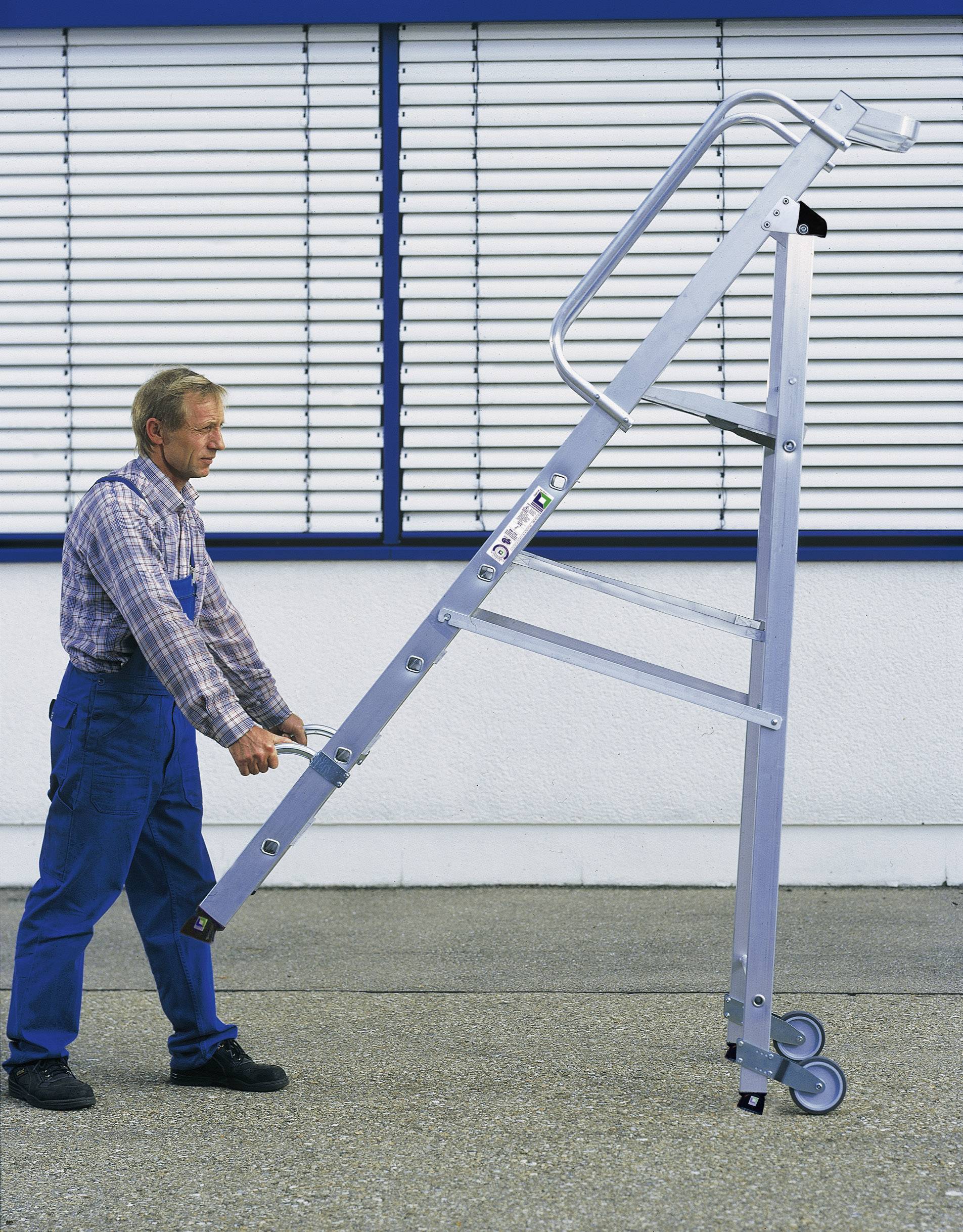 Günzburger Steigtechnik MUNK 51086 Aluminium Stufen-Stehleiter fahrbar Arbeitshöhe (max.): 3.4m Silber 15.5kg