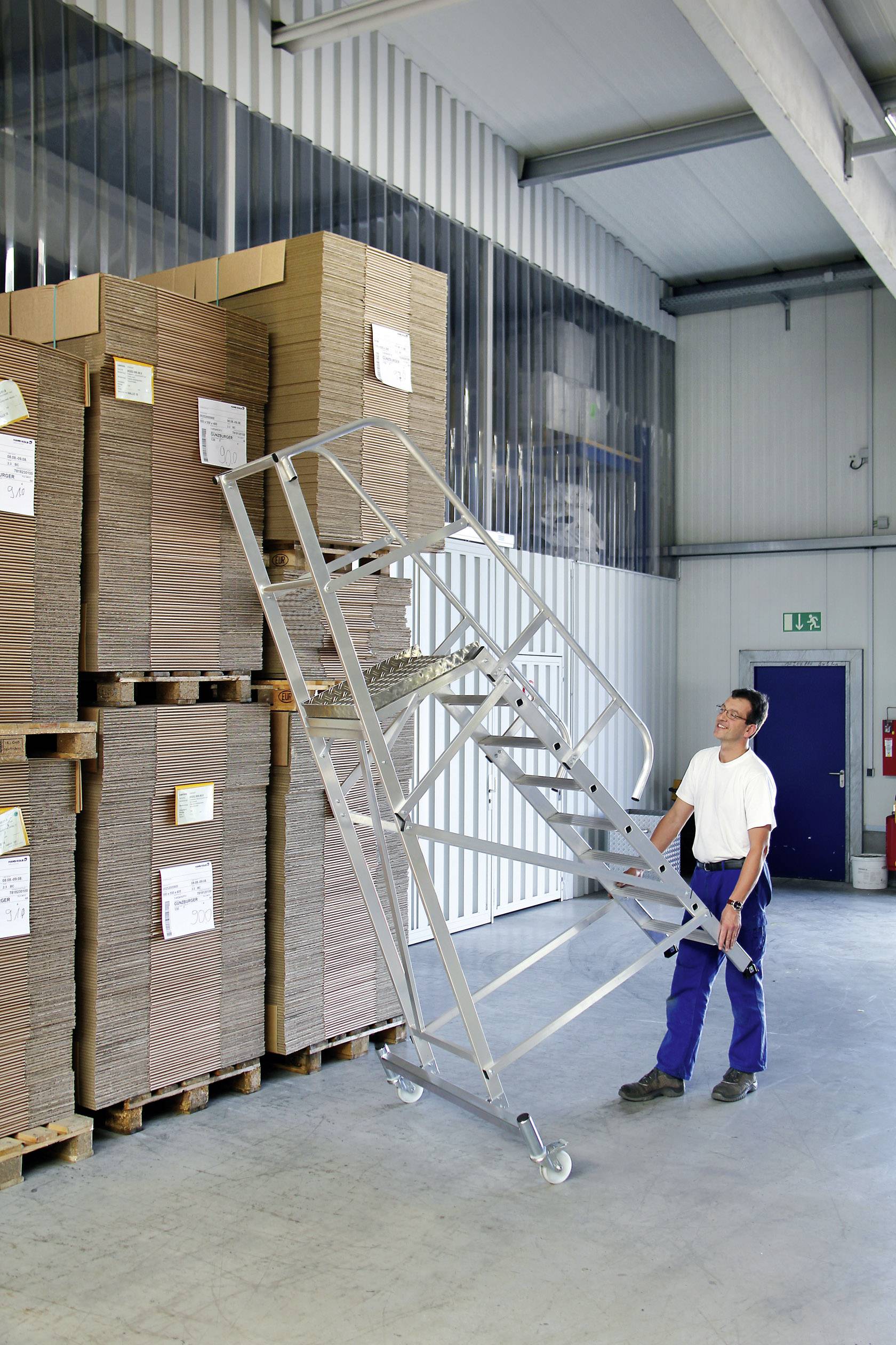 Günzburger Steigtechnik MUNK 52508 Aluminium Stufen-Stehleiter fahrbar Arbeitshöhe (max.): 3.85m Silber 45.5kg