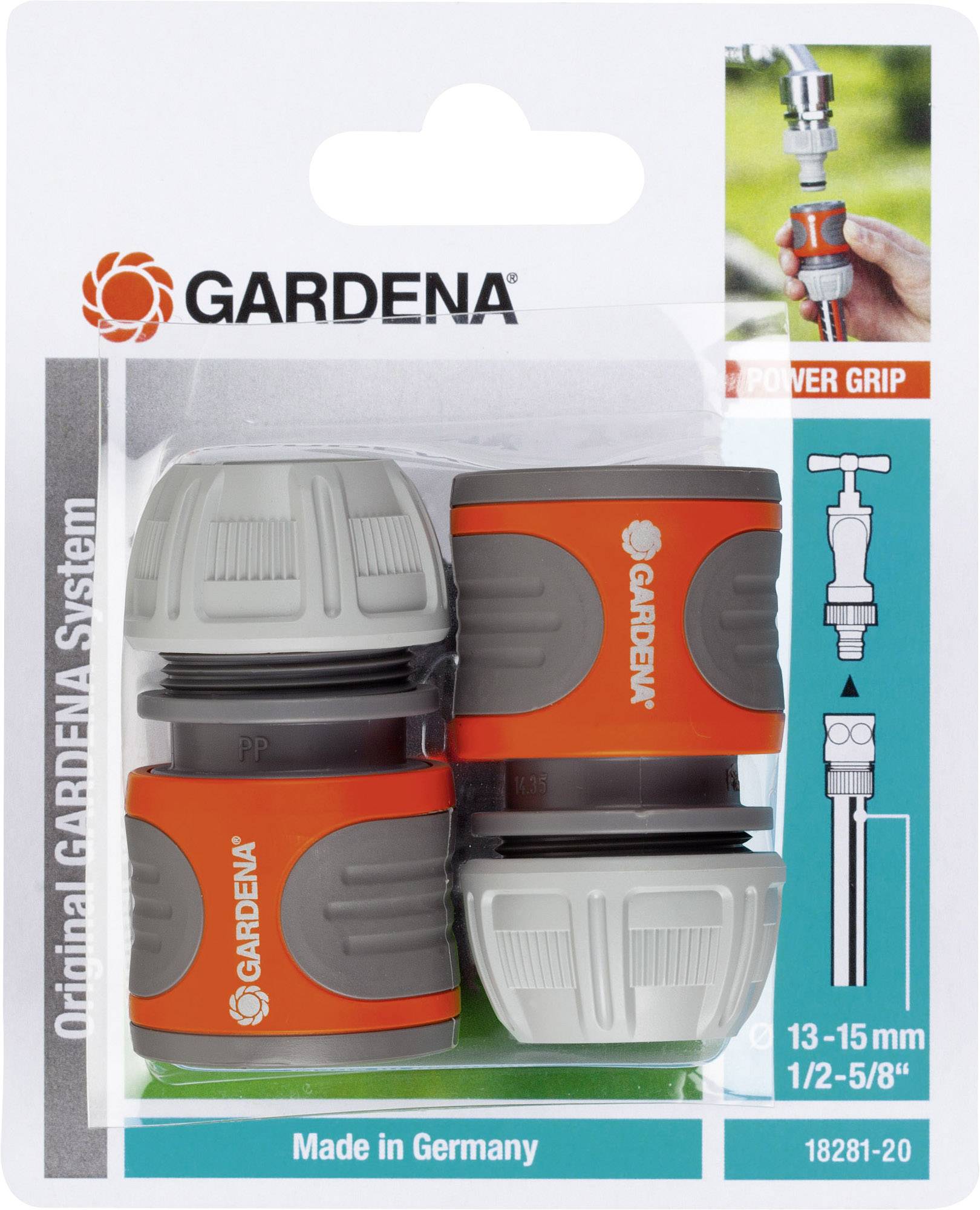 GARDENA 18281-20 Kunststoff Schlauchstück 13 mm (1/2") Ø, Steckkupplung 2er Set