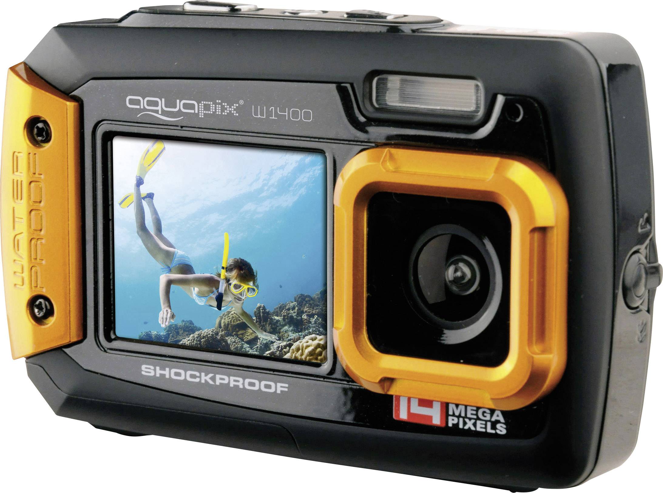 Easypix W-1400 Digitalkamera 14 Megapixel  Schwarz, Orange  Staubgeschützt, Unterwasserkamera, Frontdisplay