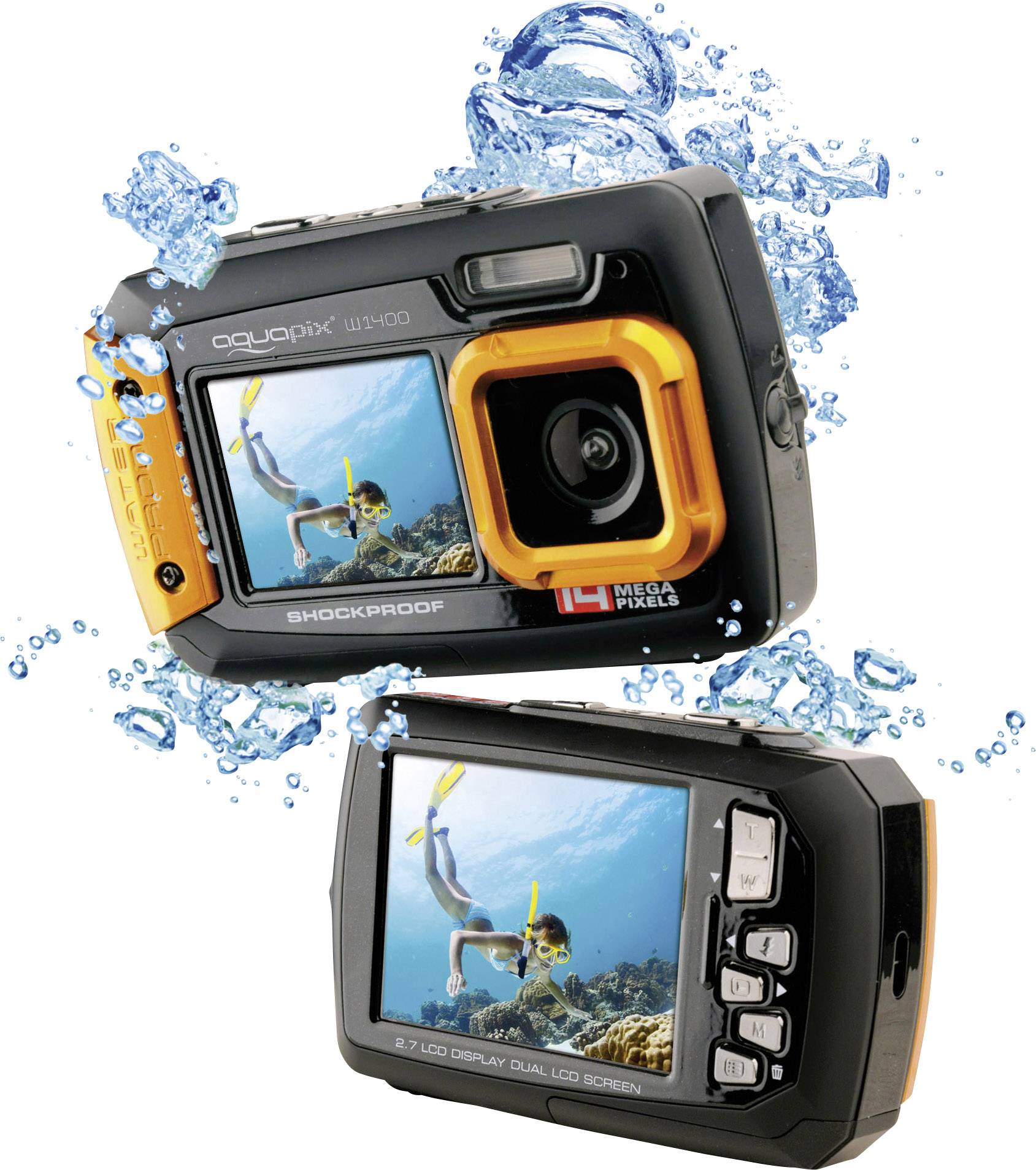 Easypix W-1400 Digitalkamera 14 Megapixel  Schwarz, Orange  Staubgeschützt, Unterwasserkamera, Frontdisplay
