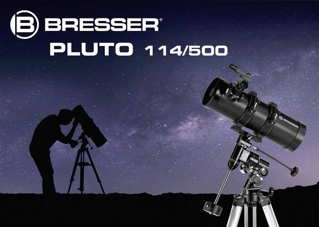 Bresser Optik Pluto 114/500 EQ Spiegel-Teleskop Äquatorial Newton Vergrößerung 20 bis 375 x