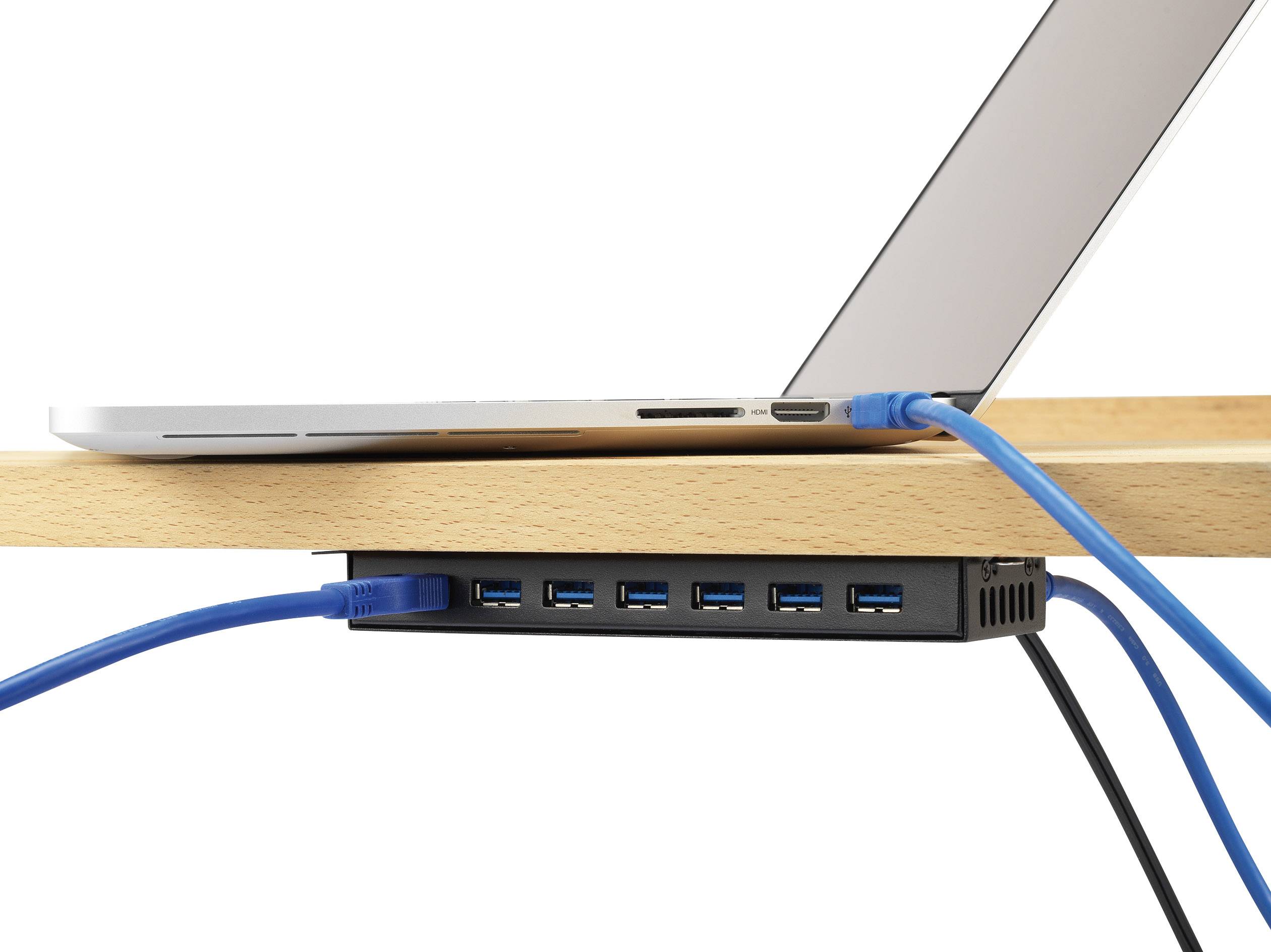 Renkforce RF-3955359 7 Port USB 3.2 Gen 1-Hub (USB 3.0) zur Wandmontage, Metallgehäuse Schwarz