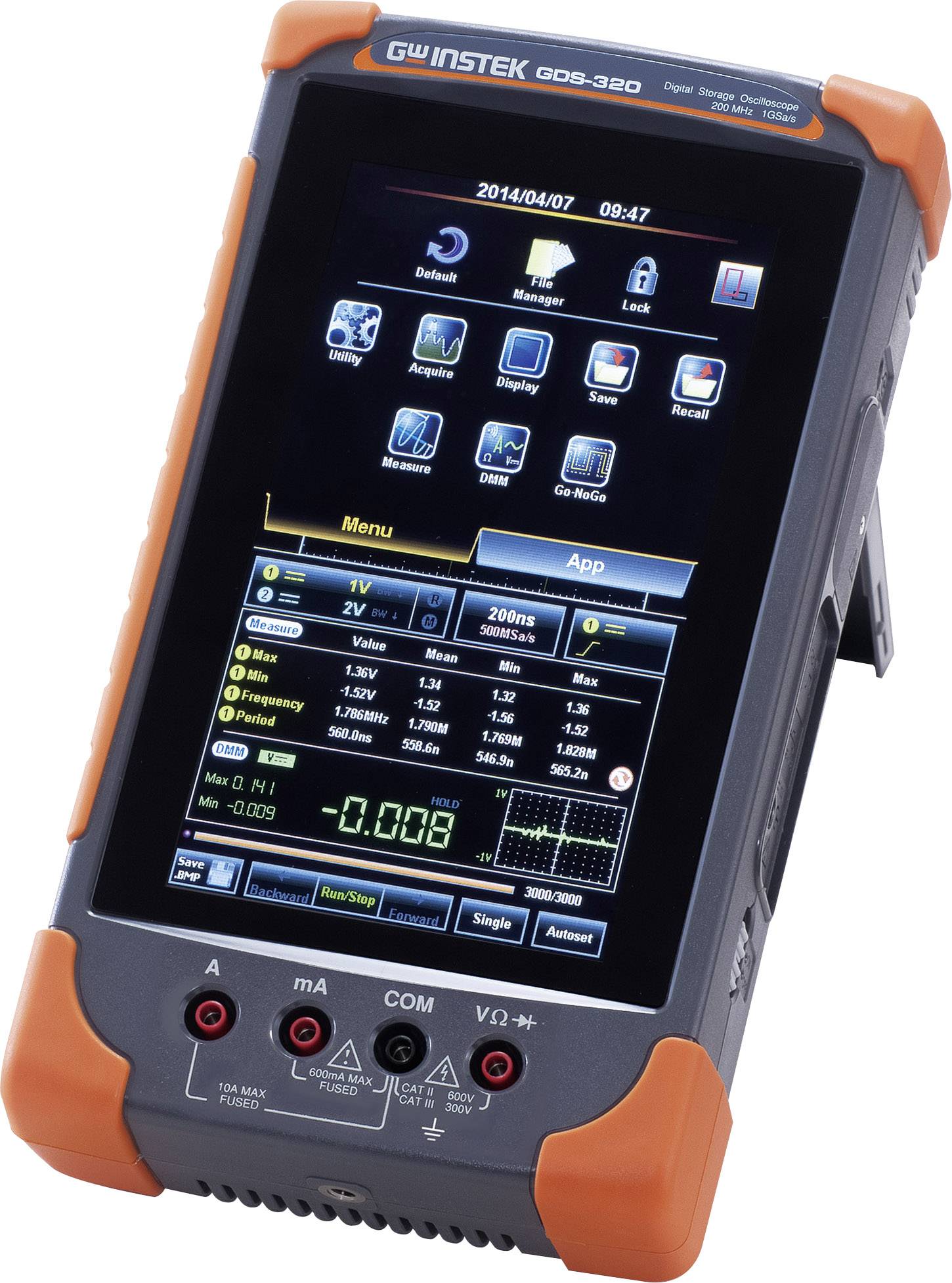 GW Instek Hand-Oszilloskop GDS-320 200MHz 2-Kanal 1 GSa/s 5 Mpts Handgerät, Digital-Speicher (DSO), Multimeter-Funktionen