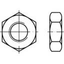 Technische Zeichnung einer Sechskantmutter. Links: Draufsicht mit Maße. Rechts: Seitenansicht zeigt Form. Diagramm zur technischen Spezifikation.