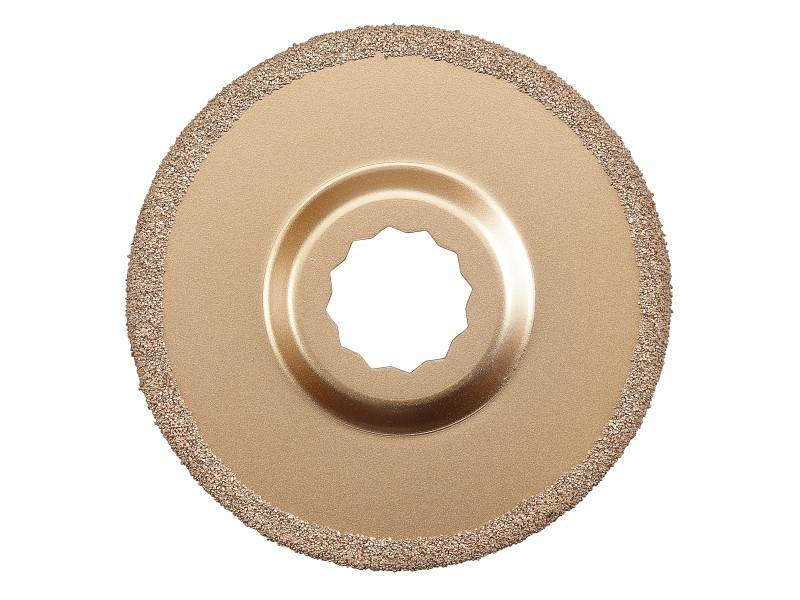 Goldfarbene Sägeblatt mit gezahnter Kante, geeignet für präzises Schneiden von Materialien wie Holz oder Metall.