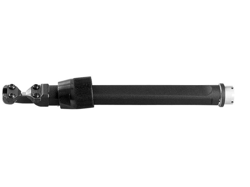 Metallschneidwerkzeug mit schwarzem Griff und zwei scharfen Klingen, in seitlicher Ansicht. Verwendet für präzises Schneiden.