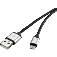 Renkforce USB-Kabel USB 2.0 USB-A Stecker, Apple Lightning Stecker 1.00m Dunkelgrau Stoff-Ummantelung RF3969330 Renkforce USB-Kabel USB 2.0 USB-A Stecker, Apple Lightning Stecker 1.00m Dunkelgrau Stoff-Ummantelung RF3969330