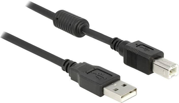 Delock USB-Kabel USB 2.0 USB-A Stecker, USB-B Stecker 1.00 m Schwarz mit Ferritkern 83566