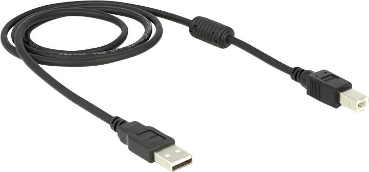 Delock USB-Kabel USB 2.0 USB-A Stecker, USB-B Stecker 1.00 m Schwarz mit Ferritkern 83566