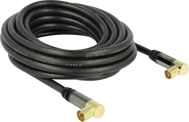Delock Antennen, SAT Anschlusskabel [1x Antennenstecker 75 Ω - 1x Antennenbuchse 75 Ω] 5.00 m 85 dB vergoldete Steckkontakte Schwarz