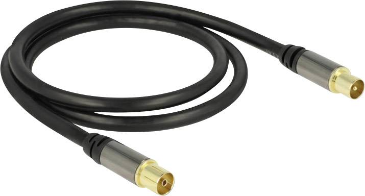 Delock Antennen, SAT Anschlusskabel [1x Antennenstecker 75 Ω - 1x Antennenbuchse 75 Ω] 1.00 m 85 dB vergoldete Steckkontakte Schwarz