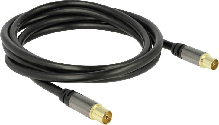 Delock Antennen, SAT Anschlusskabel [1x Antennenstecker 75 Ω - 1x Antennenbuchse 75 Ω] 2.00 m 85 dB vergoldete Steckkontakte Schwarz