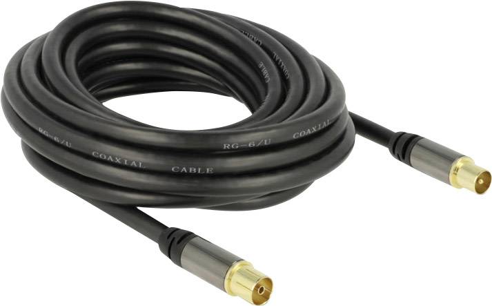 Delock Antennen, SAT Anschlusskabel [1x Antennenstecker 75 Ω - 1x Antennenbuchse 75 Ω] 5.00 m 85 dB vergoldete Steckkontakte Schwarz