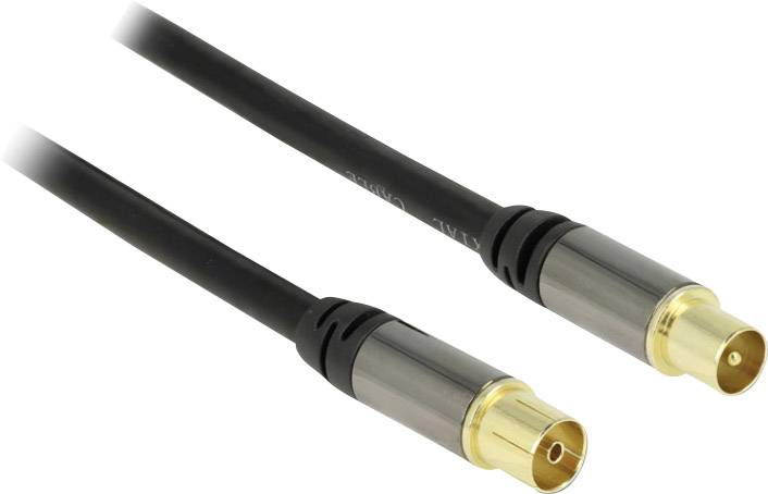 Delock Antennen, SAT Anschlusskabel [1x Antennenstecker 75 Ω - 1x Antennenbuchse 75 Ω] 5.00 m 85 dB vergoldete Steckkontakte Schwarz