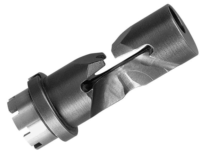 Ein metallisches Maschinenteil mit zylindrischer Form und zentralem Spalt, umgeben von einer gerändelten Kante.