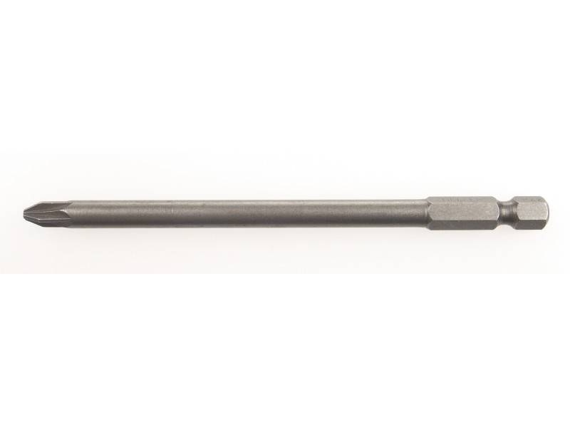 Ein langer Schraubendreher-Bit aus Metall mit einem Sechskant-Schaft für Elektrowerkzeuge.