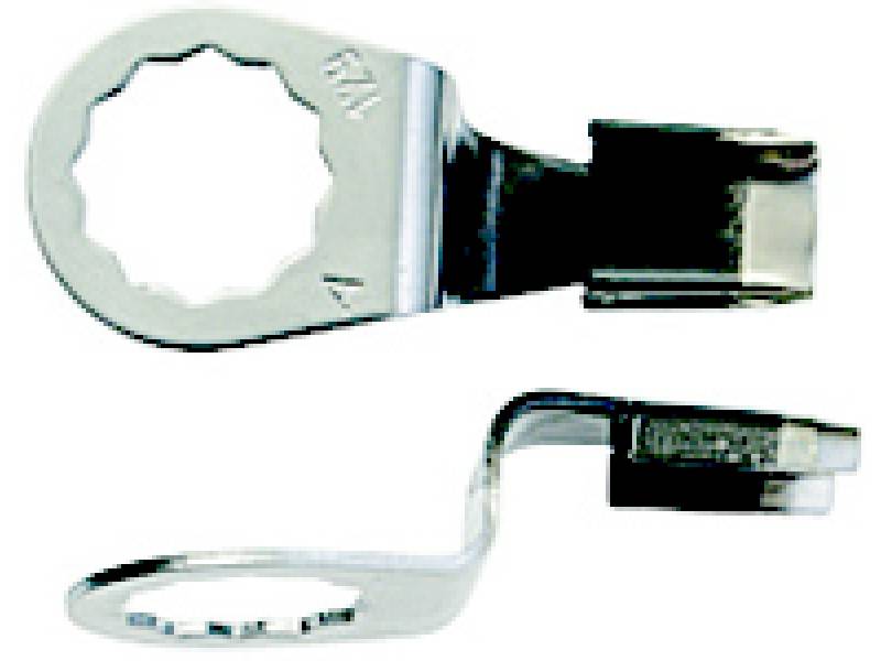 Metallclips: Oben ein flacher Clip mit sechseckiger Öffnung, unten ein gebogener Clip mit rechteckiger Befestigung.