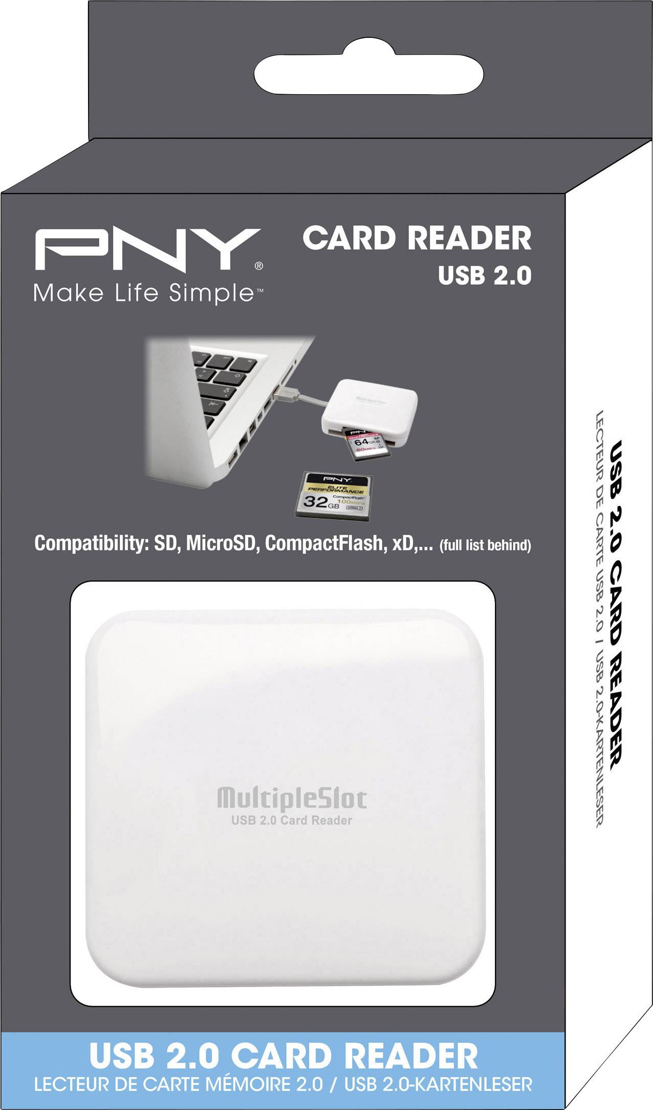 PNY All In One Card Ceader Externer Speicherkartenleser USB 2.0 Weiß