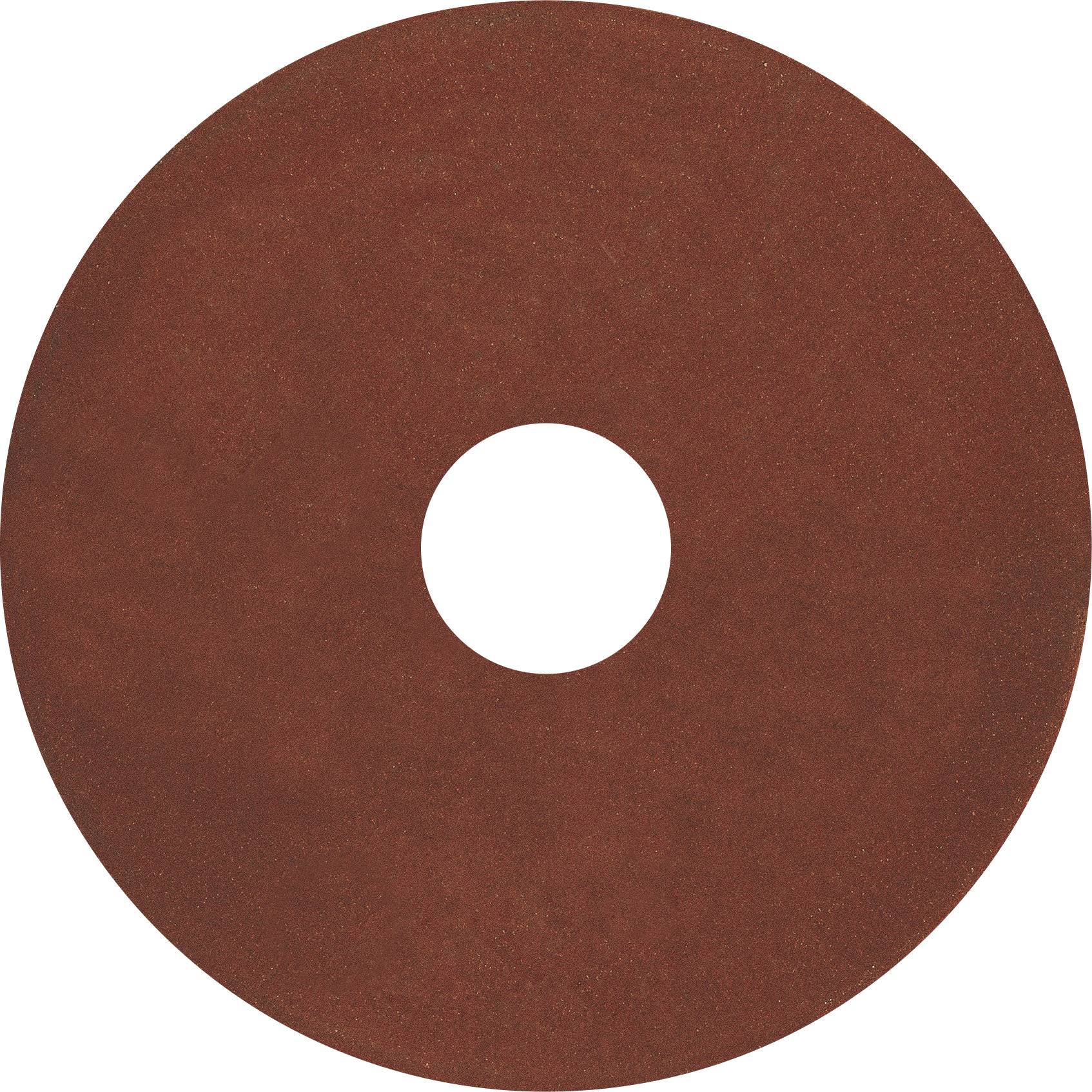 Ein rundes, braunes Schleifpapier mit einem Loch in der Mitte, verwendet zum Schleifen von Oberflächen.