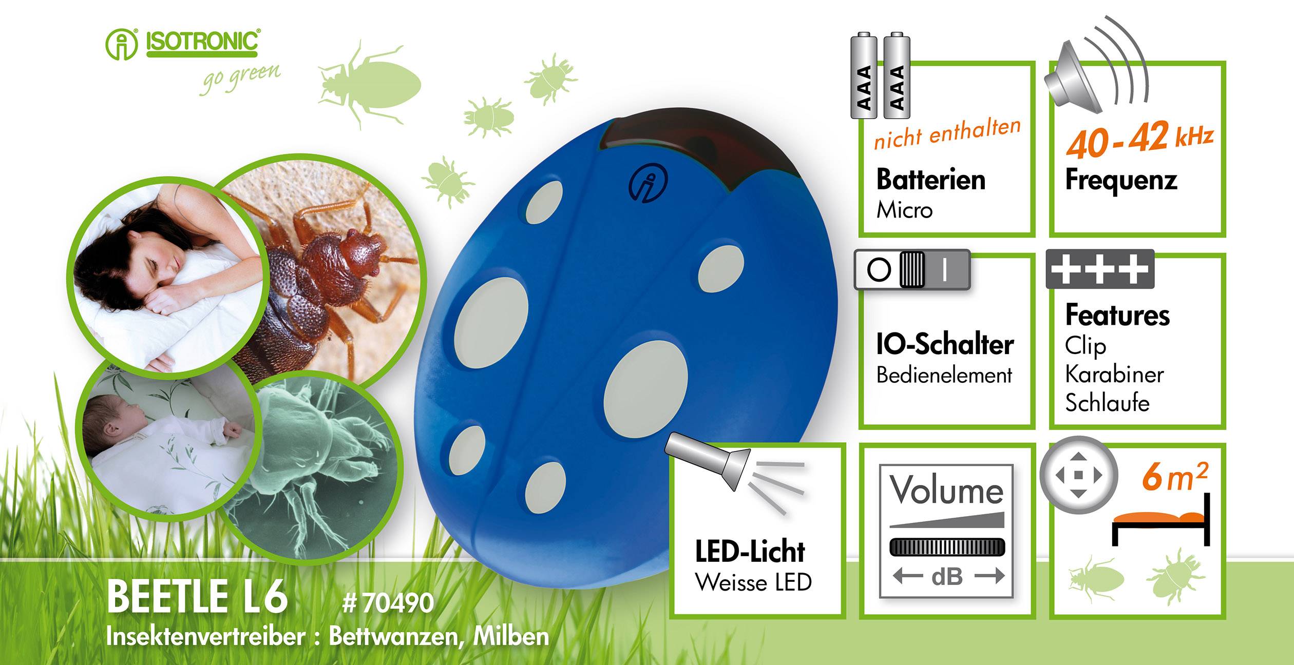Isotronic Beetle L6 bed bugs and mites Schädlingsvertreiber Funktionsart Ultraschall Wirkungsbereich 6m² 1St.