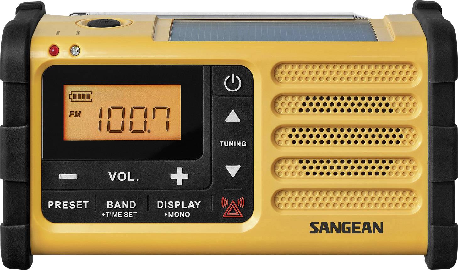 Sangean MMR-88 Outdoorradio UKW, MW Notfallradio Akku-Ladefunktion, Taschenlampe, wiederaufladbar, Handkurbel, Solarpanel Schwarz