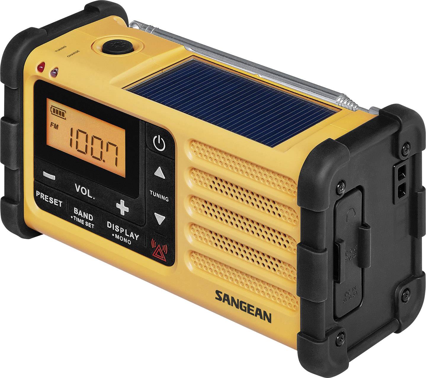 Sangean MMR-88 Outdoorradio UKW, MW Notfallradio Akku-Ladefunktion, Taschenlampe, wiederaufladbar, Handkurbel, Solarpanel Schwarz