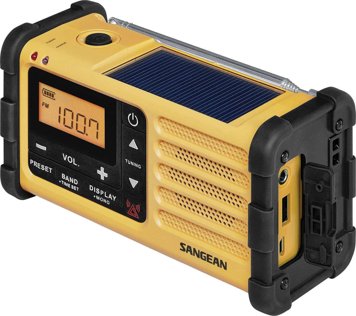 Sangean MMR-88 Outdoorradio UKW, MW Notfallradio Akku-Ladefunktion, Taschenlampe, wiederaufladbar, Handkurbel, Solarpanel Schwarz