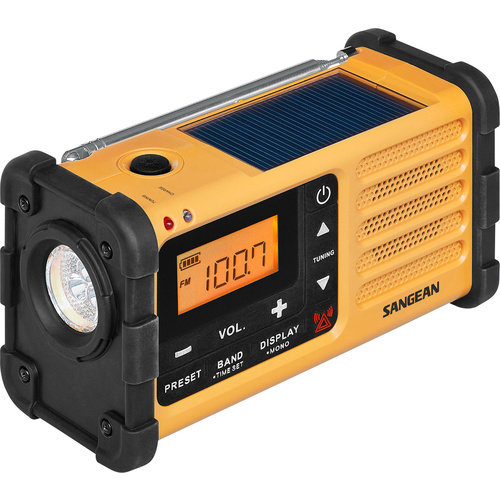 Sangean MMR-88 Outdoorradio UKW, MW Notfallradio Akku-Ladefunktion, Taschenlampe, wiederaufladbar, Handkurbel, Solarpanel Schwarz