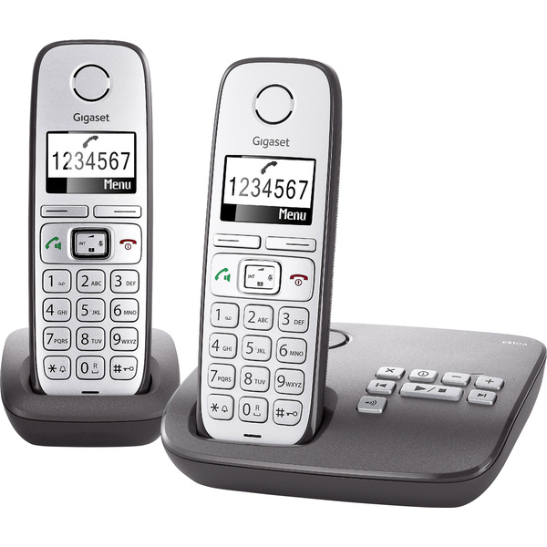 Gigaset E310A Duo Schnurloses Seniorentelefon Anrufbeantworter, Freisprechen Beleuchtetes Display Silber, Anthrazit