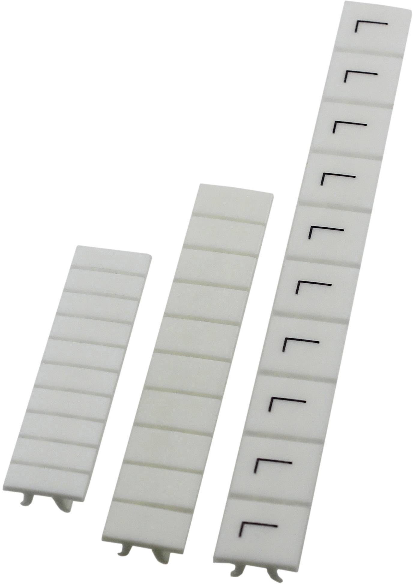 Drei weiße Kunststoffstreifen mit schwarzen L-förmigen Markierungen, die in absteigender Reihenfolge angeordnet sind.