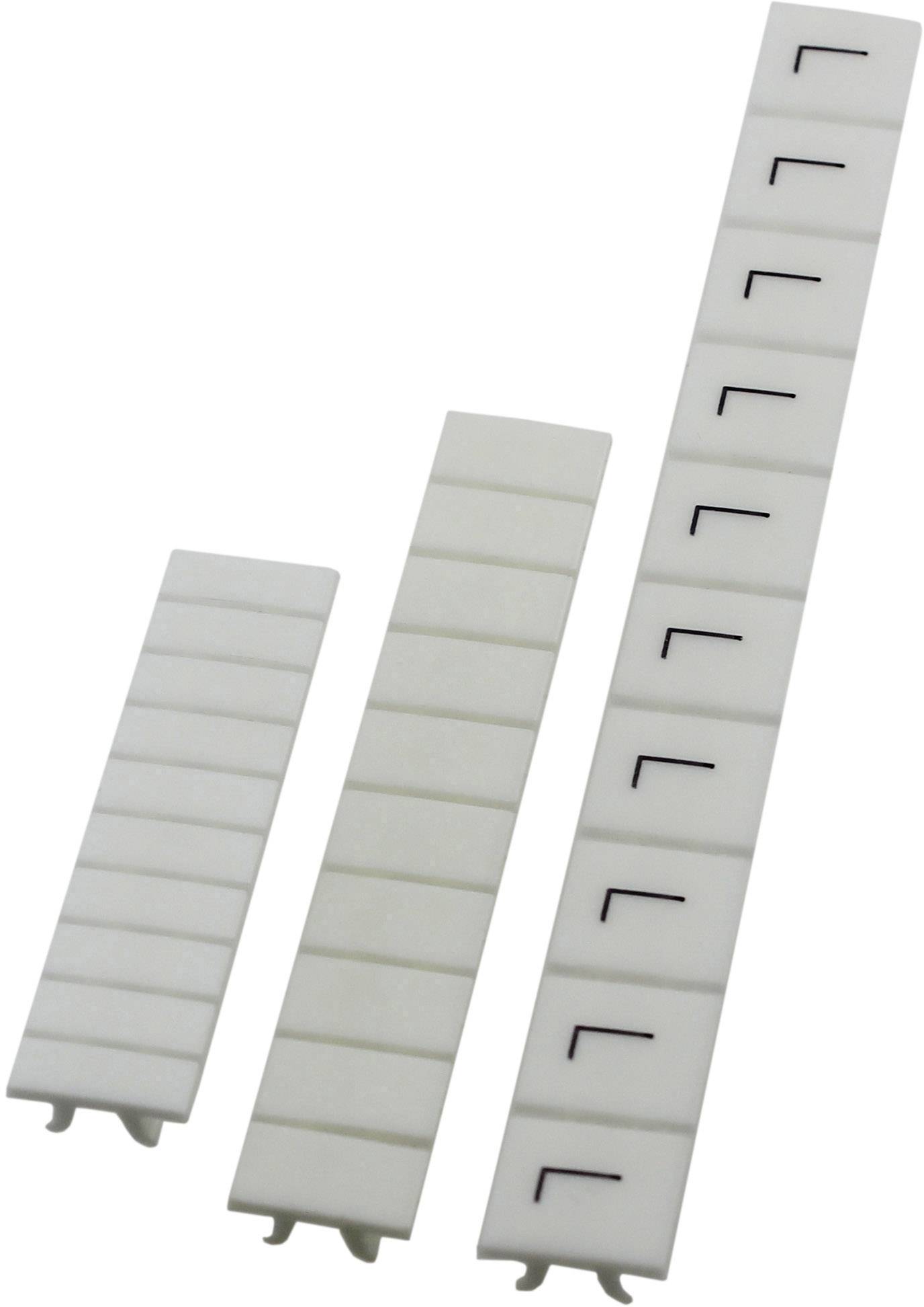 Drei Reihen weißen Kunststoffs mit aufgedruckten schwarzen Symbolen, unterschiedliche Längen, nebeneinander angeordnet.