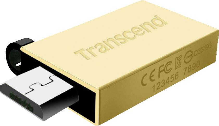 Transcend JetFlash® 380G USB-Zusatzspeicher Smartphone/Tablet Schwarz/Gold 64 GB USB 2.0, Micro USB 2.0