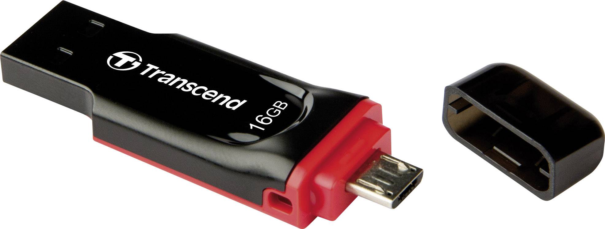Transcend JetFlash® 340 USB-Zusatzspeicher Smartphone/Tablet Schwarz 16 GB USB 2.0, Micro USB 2.0