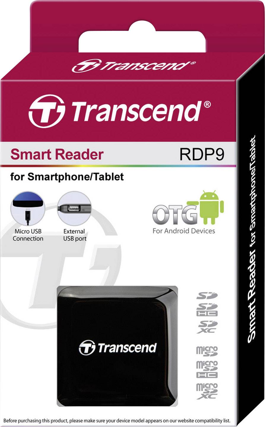 Transcend TS-RDP9K 1 Port USB 2.0-Hub mit eingebautem SD-Kartenleser, mit OTG-Funktion Schwarz
