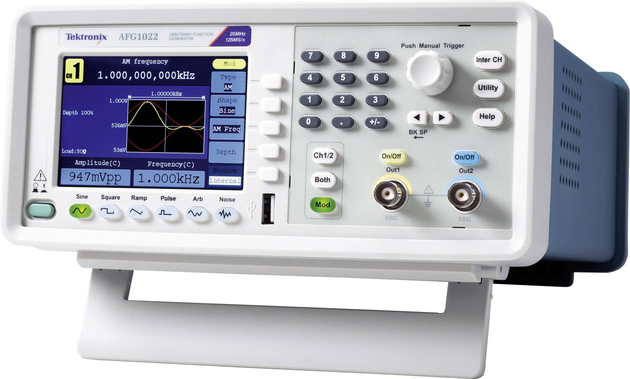Tektronix AFG1022 Funktionsgenerator netzbetrieben 0.000001Hz - 25MHz 2-Kanal Arbiträr, Dreieck, Puls, Rechteck, Sinus, Rauschen