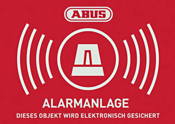 Warning label Alarm secured Languages German (W x H) 74 mm x 52.5 mm ABUS AU1423