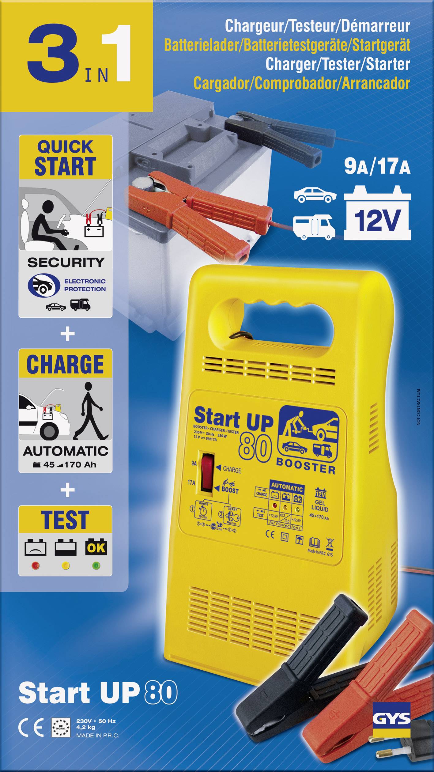 GYS START UP 80 024922 Automatikladegerät, Kfz-Batterietester, Schnellstartsystem 12V 25A
