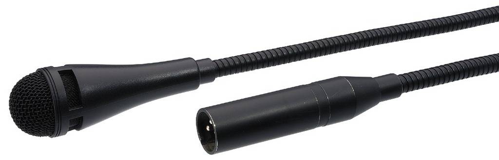 Ein schwarzes Mikrofon mit XLR-Kabel, geeignet für Audioaufnahmen oder Live-Performances.