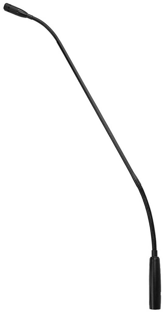 Ein langes, flexibles Schwanenhals-Mikrofon mit schmalem Kopf und schwarzem Gehäuse für klare Audioaufnahmen.
