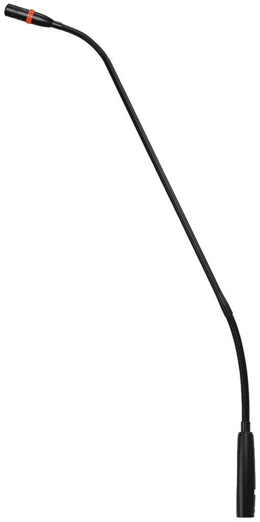 Ein langes, flexibles Schwanenhals-Mikrofon, das sich zum Justieren und Ausrichten eignet, oft verwendet bei Reden oder Präsentationen.