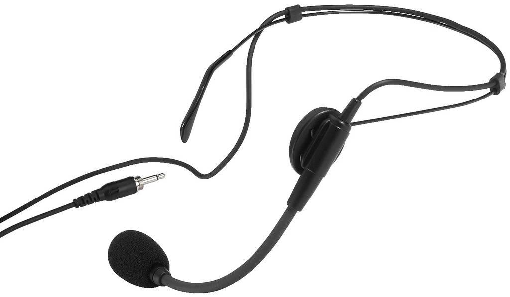 Schwarzes Headset mit Mikrofon und 3,5 mm Klinkenstecker.
