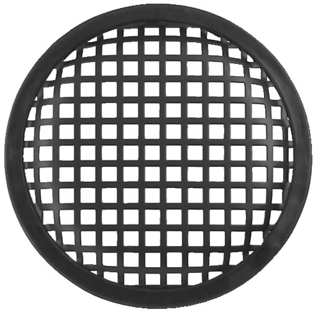 Ein rundes Gitter mit quadratischen Öffnungen, gleichmäßig verteilt, bestehend aus dunklem Material.
