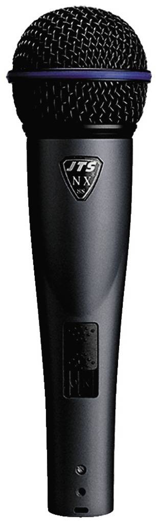 Schwarzes, handgehaltenes Mikrofon mit Logo des Herstellers auf dem Griff. Entworfen für Sprach- und Gesangsübertragungen.