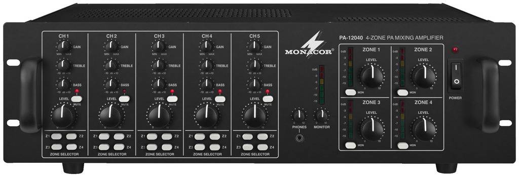 Monacor PA-12040 ELA-Verstärker 120W 4-Kanal 4-Zonen