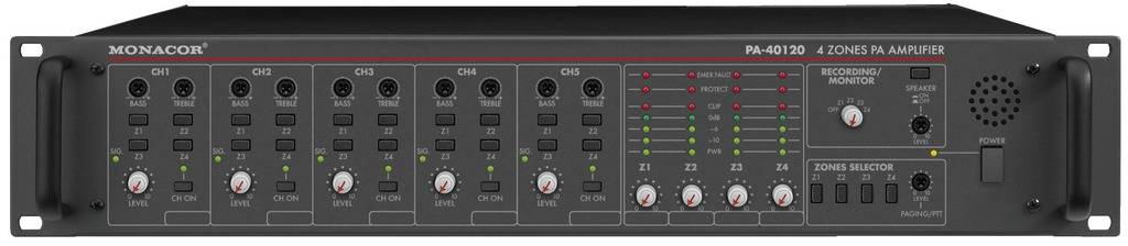 Monacor PA-40120 ELA-Verstärker 120W 4-Kanal 4-Zonen