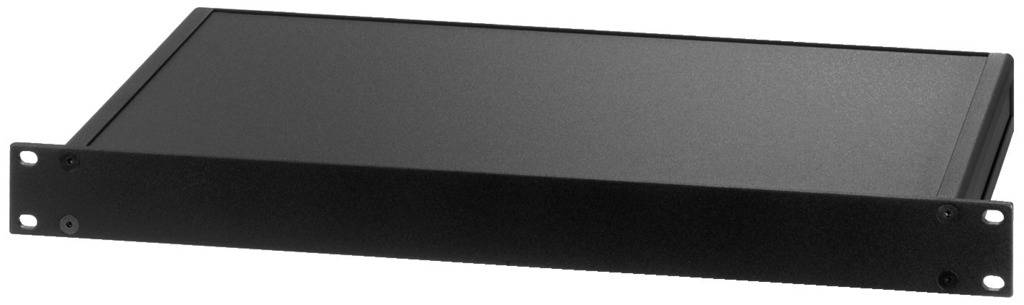 Ein schwarzes Rackmount-Panel, 1 HE, dient als Abdeckung oder Platzhalter in einem Server-Rack.