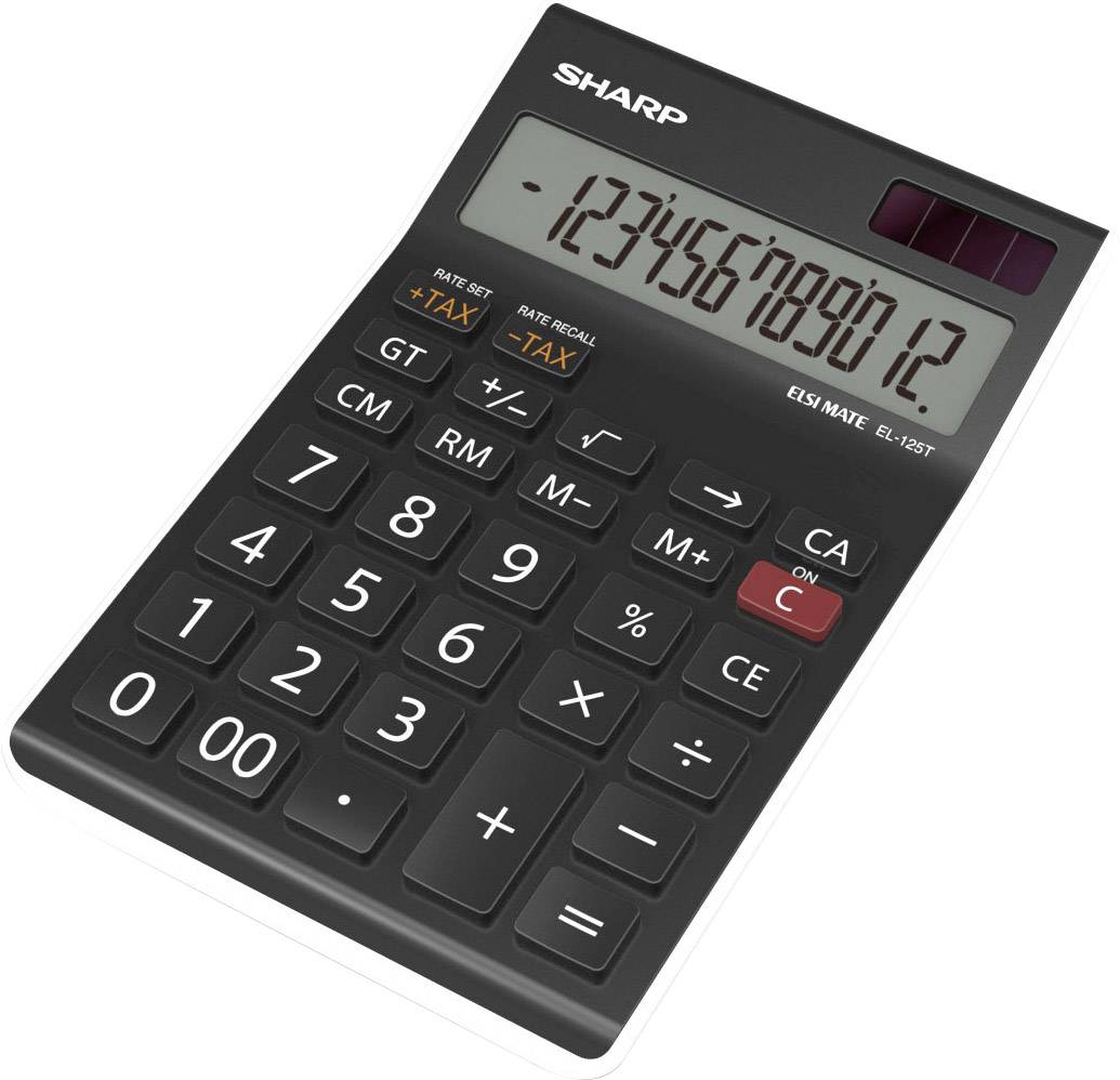 Ein Taschenrechner mit großem Display zeigt die Zahlenfolge '1234567890'. Er hat Tasten für grundlegende mathematische Funktionen.